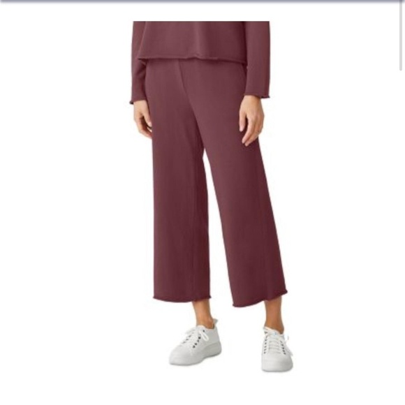 EILEEN FISHER Womens Burgundy Pocketed Raw Seams Pull-on Cropped Pants petite Lg - Picture 1 of 7